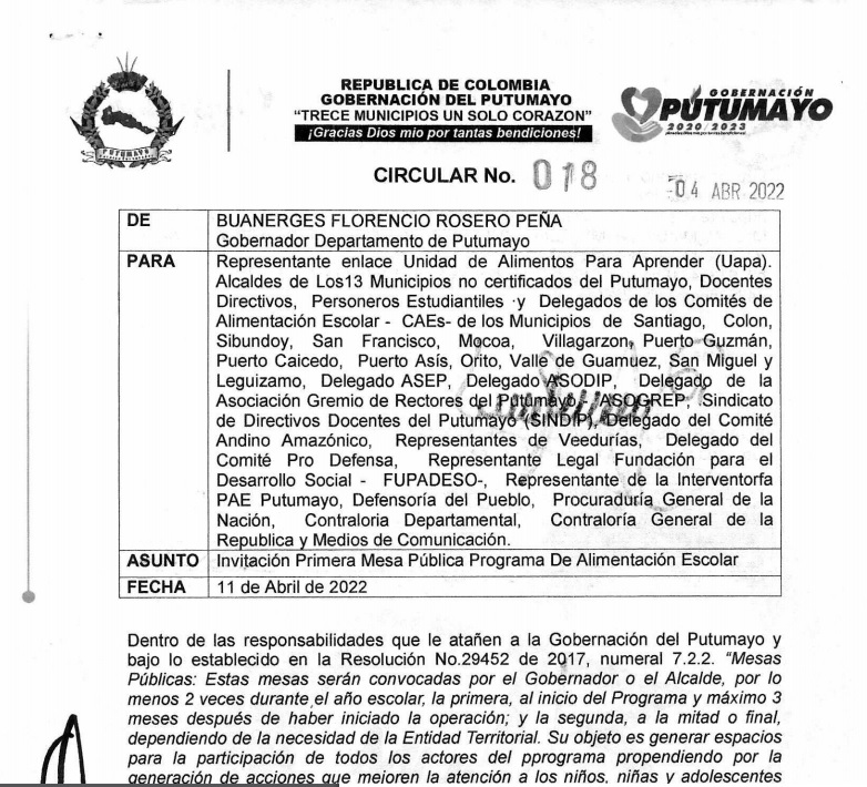 Circular 018 Primera Mesa Pública PAE